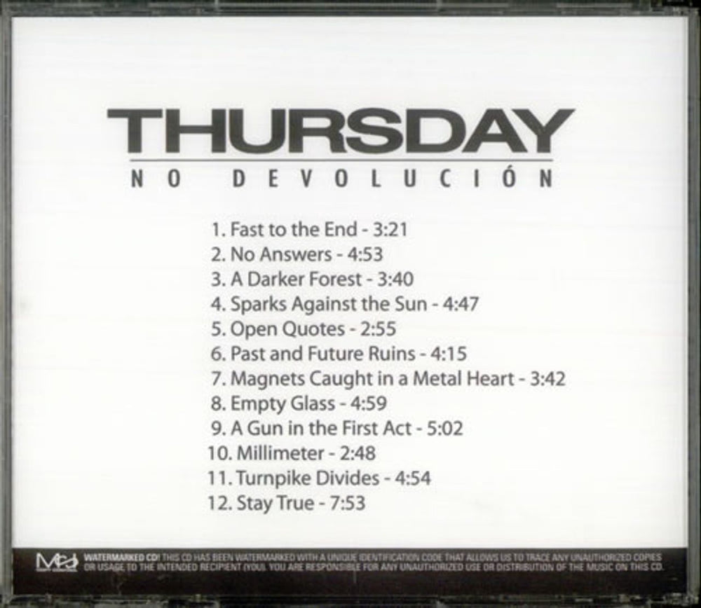 Thursday No Devolucion US Promo CD-R acetate CD-R ACETATE