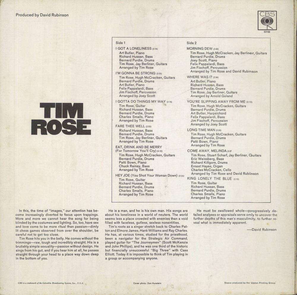 Tim Rose Tim Rose - EX UK vinyl LP album (LP record)