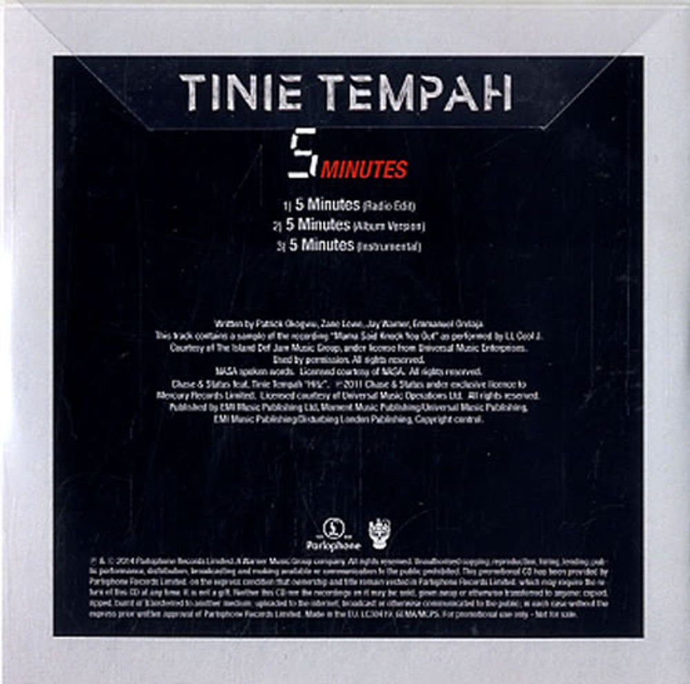 Tinie Tempah 5 Minutes UK Promo CD-R acetate U2QCRMI607470