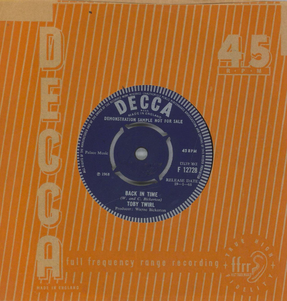 Toby Twirl Harry Faversham UK Promo 7" vinyl single (7 inch record / 45)