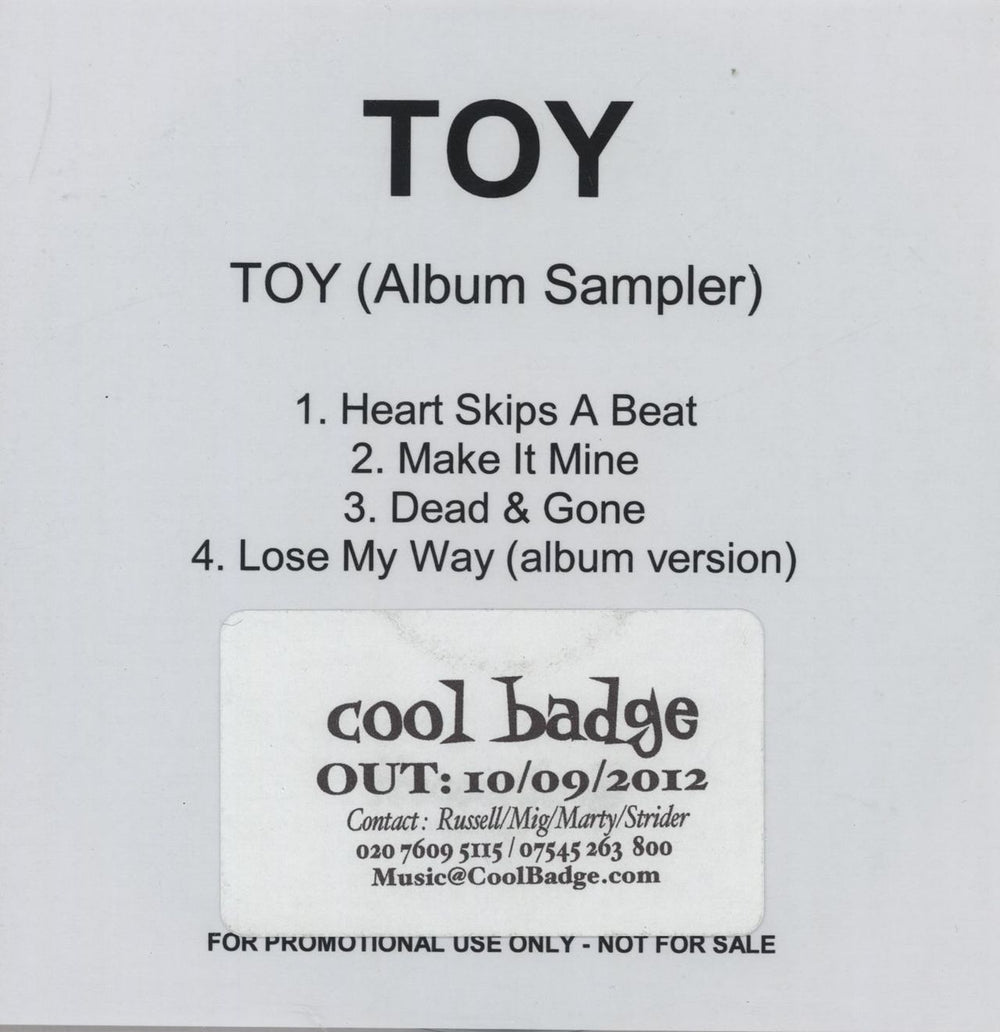 Toy Toy (Album Sampler) UK Promo CD-R acetate CD-R