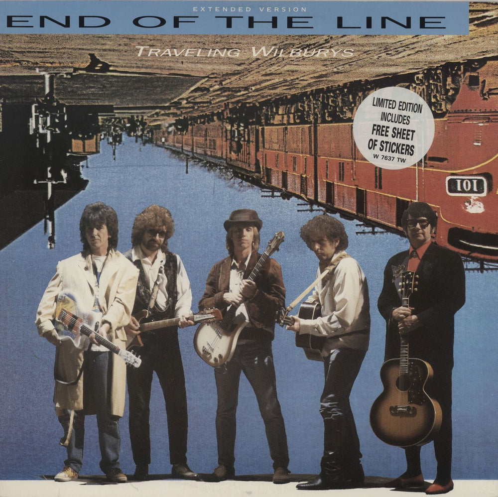 Traveling Wilburys End Of The Line + Sticker sheet UK 12" vinyl single (12 inch record / Maxi-single) W7637TW