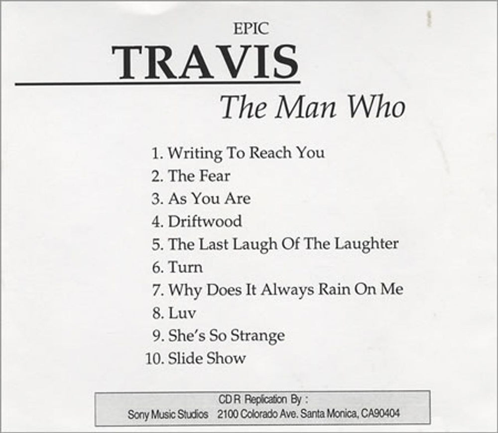 Travis (90s) The Man Who US Promo CD-R acetate RVSCRTH154653