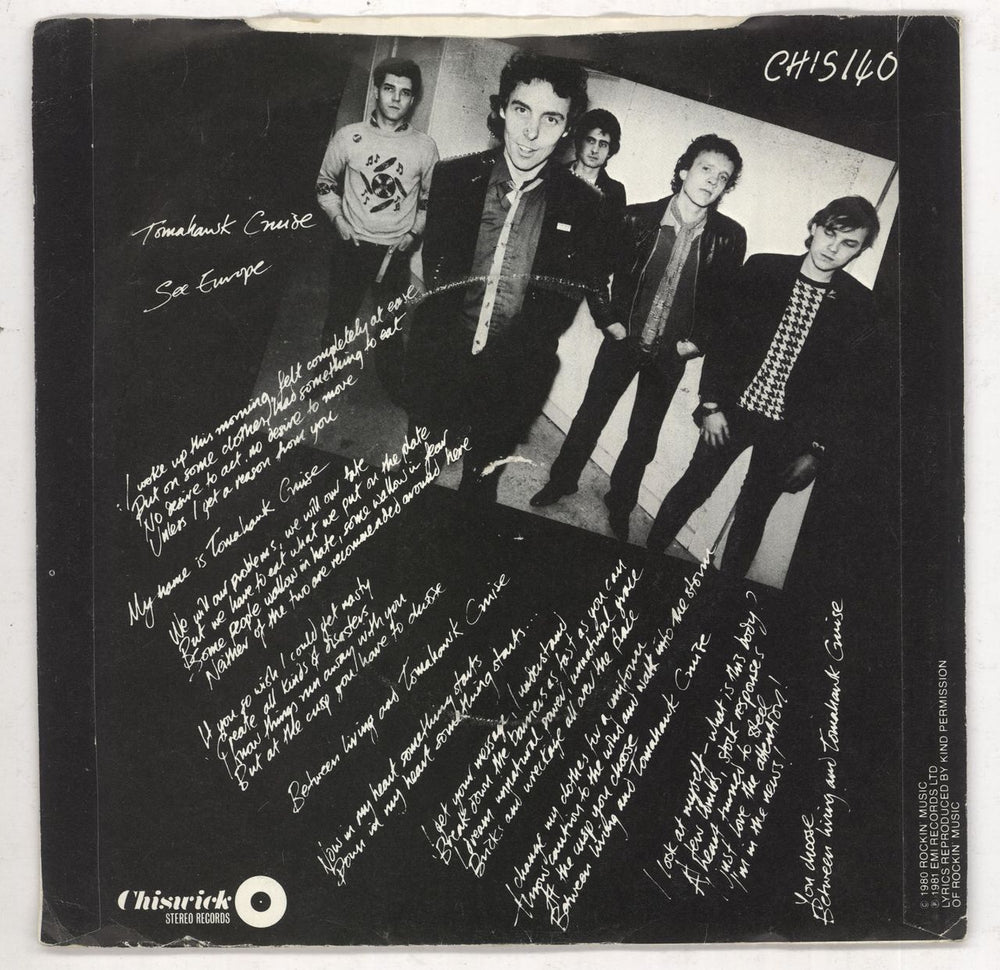 TV Smith Tomahawk Cruise UK 7" vinyl single (7 inch record / 45) T0V07TO737005