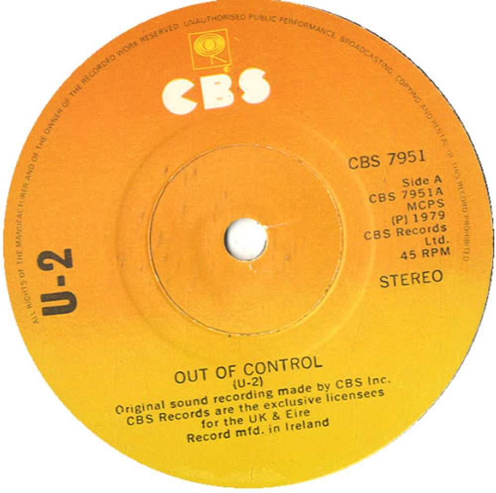 U2 Three EP: Out Of Control Irish 7" vinyl single (7 inch record / 45) U-207TH563207