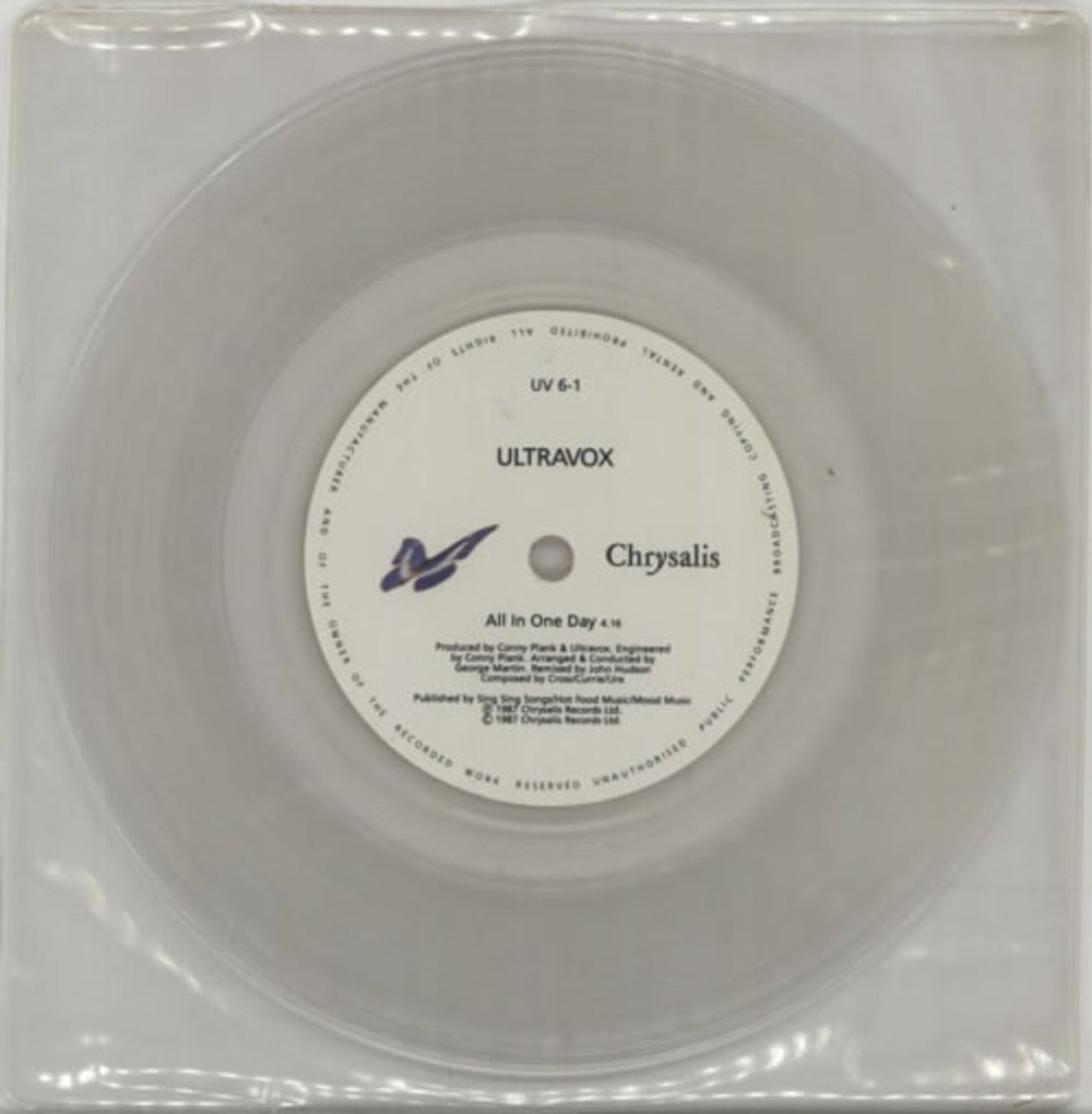 Ultravox All In One Day - Clear Vinyl UK 7" vinyl single (7 inch record / 45) UV6