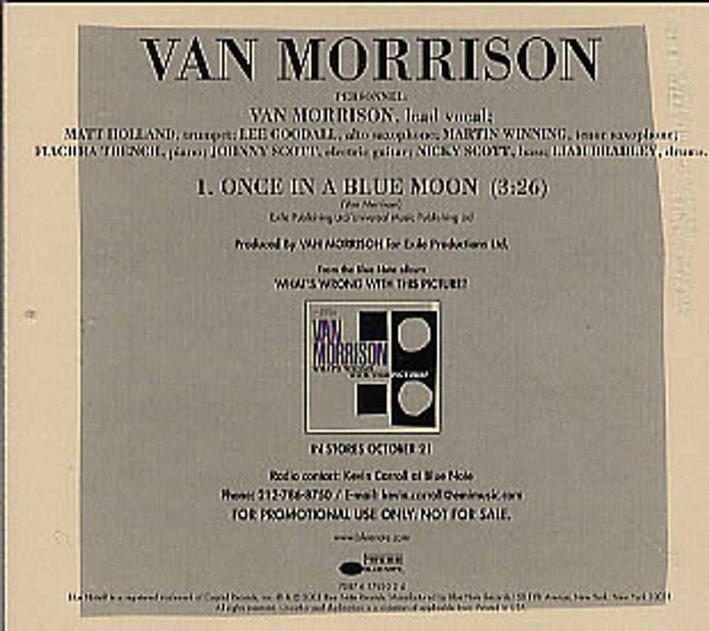 Van Morrison Once In A Blue Moon US Promo CD single (CD5 / 5") 17930-2