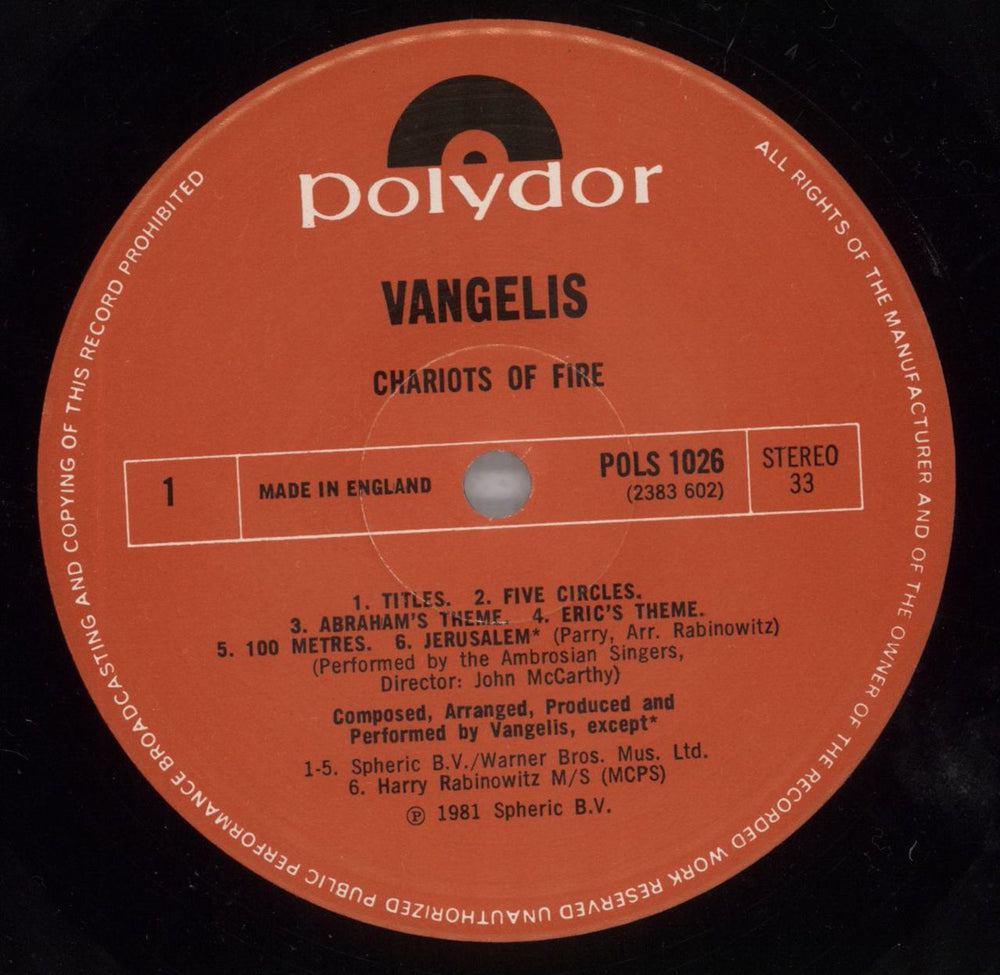 Vangelis Chariots Of Fire - Promo Stickered sleeve UK Promo vinyl LP album (LP record) VGELPCH823261