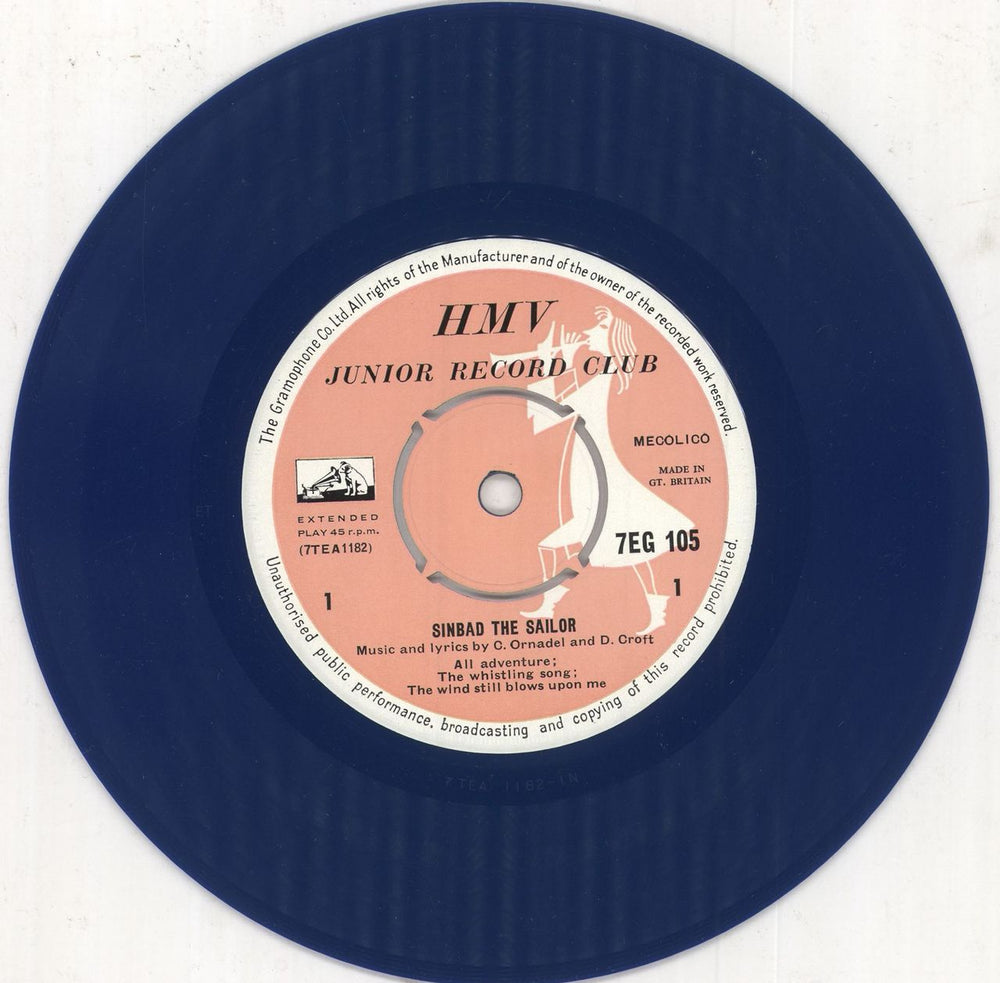 Various-Childrens Sinbad The Sailor - Blue Vinyl UK 7" vinyl single (7 inch record / 45) VC007SI748682