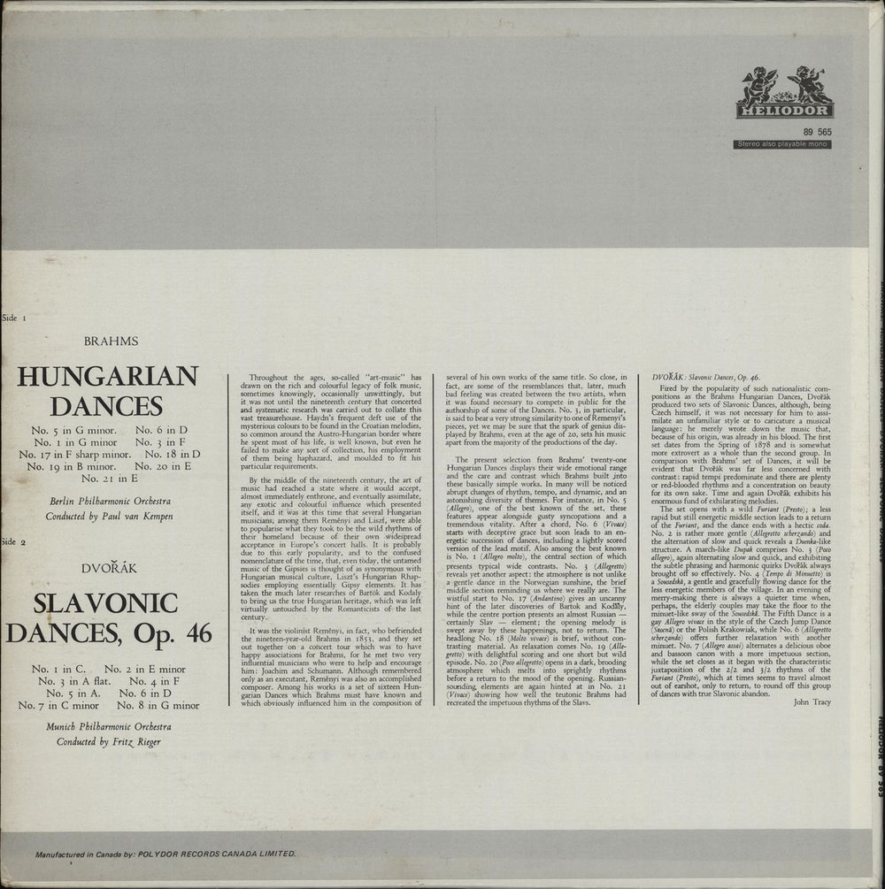 Various-Classical & Orchestral Brahms: Hungarian Dances / Dvorák: Slavonic Dances, Op.46 Canadian vinyl LP album (LP record)