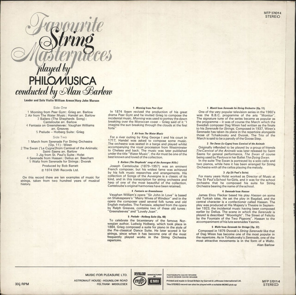 Various-Classical & Orchestral Favourite String Masterpieces UK vinyl LP album (LP record) VAFLPFA708840