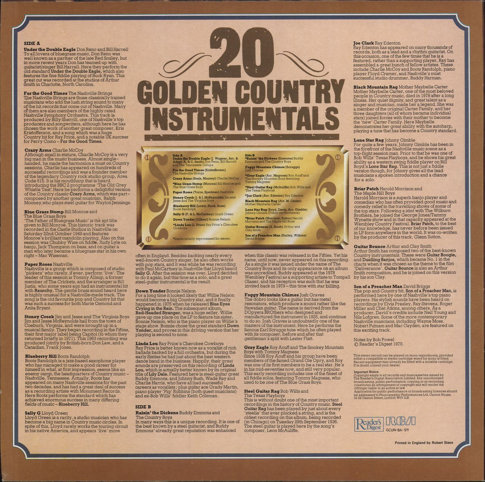 Various-Country 20 Golden Country Instrumentals UK vinyl LP album (LP record)