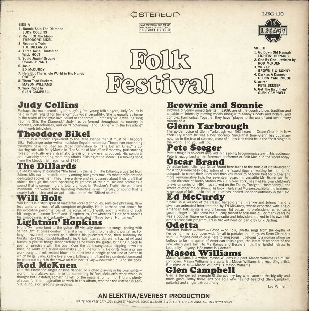 Various-Folk Folk Festival US vinyl LP album (LP record)