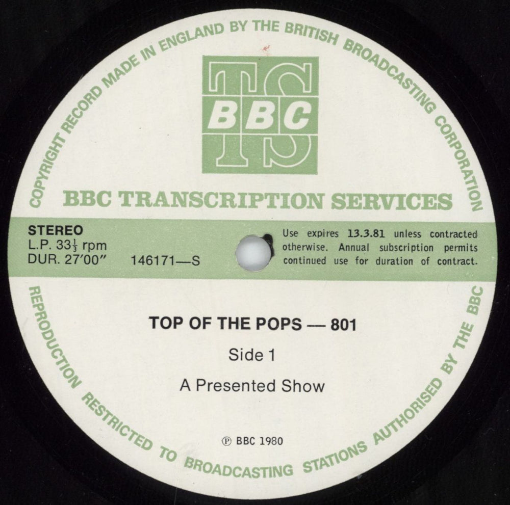 Various-Pop Top Of The Pops 801 UK Promo vinyl LP album (LP record) 146171/72-S