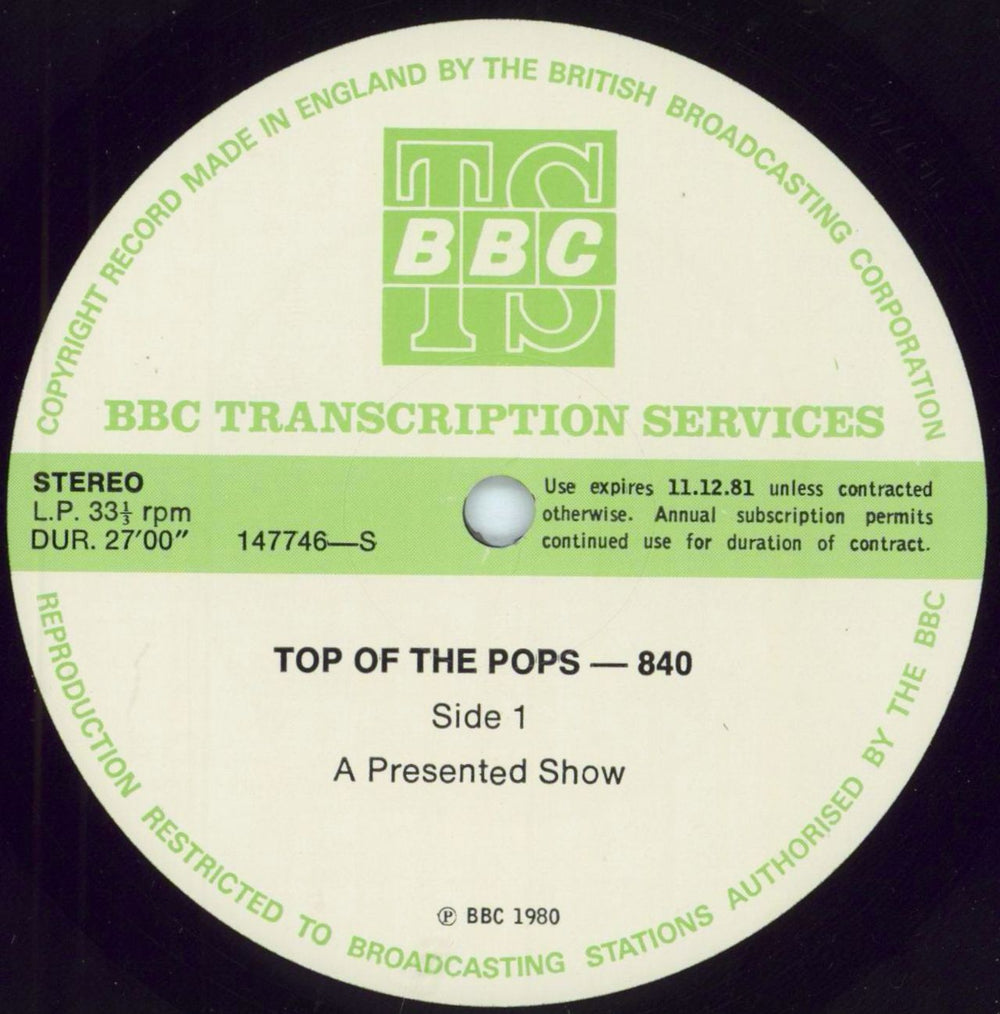 Various-Pop Top Of The Pops 840 UK Promo vinyl LP album (LP record) 147746/47-S