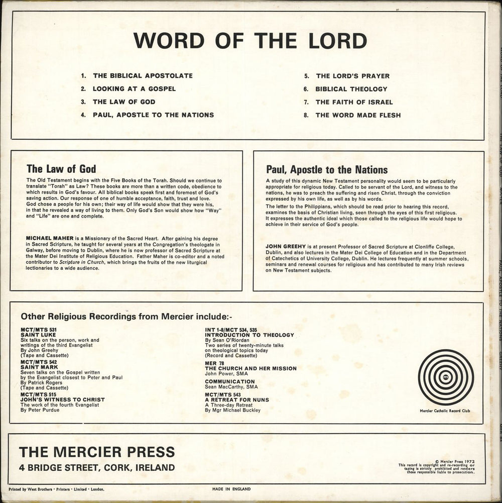 Various-Religious The Law Of God / Paul, Apostle To the Nations Irish vinyl LP album (LP record)