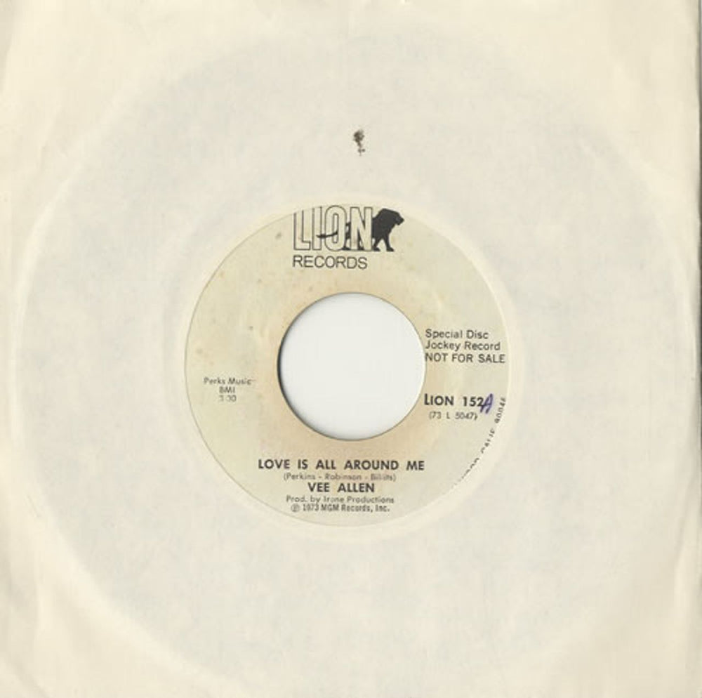 Vee Allen Love Is All Around Me US Promo 7" vinyl single (7 inch record / 45) LION152