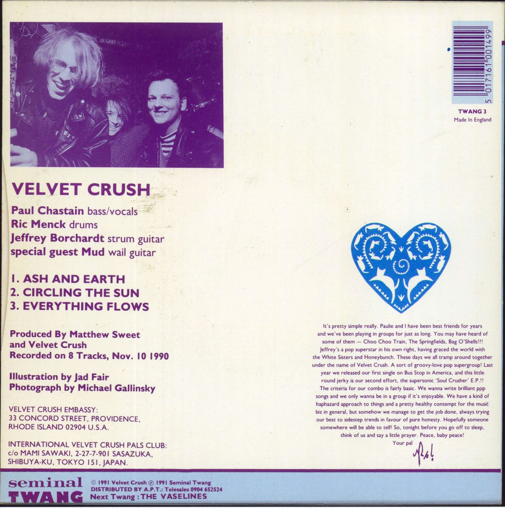 Velvet Crush Ash And Earth UK 7" vinyl single (7 inch record / 45) 5017161001499