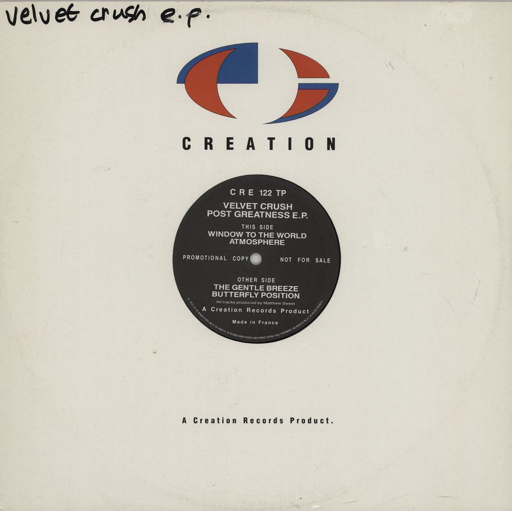 Velvet Crush The Post Greatness EP UK Promo 12" vinyl single (12 inch record / Maxi-single) CRE122TP