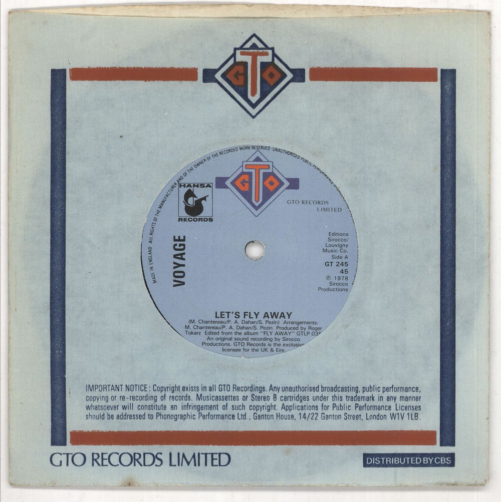 Voyage Let's Fly Away UK 7" vinyl single (7 inch record / 45) GT245
