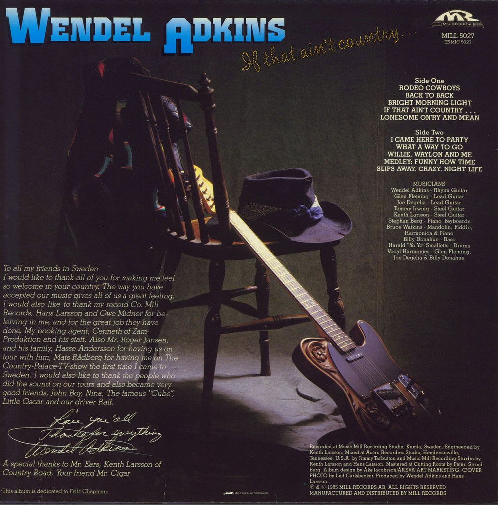 Wendel Adkins If That Ain't Country... Swedish vinyl LP album (LP record)