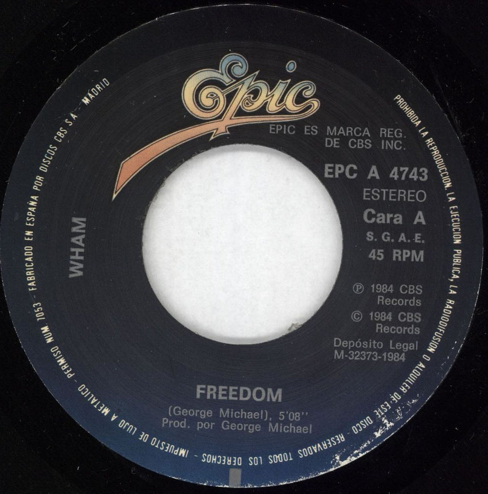 Wham Freedom Spanish 7" vinyl single (7 inch record / 45) WHA07FR727408