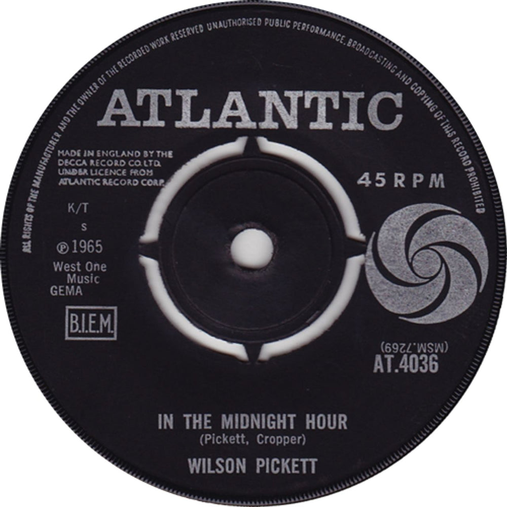 Wilson Pickett In The Midnight Hour UK 7" vinyl single (7 inch record / 45) AT.4036