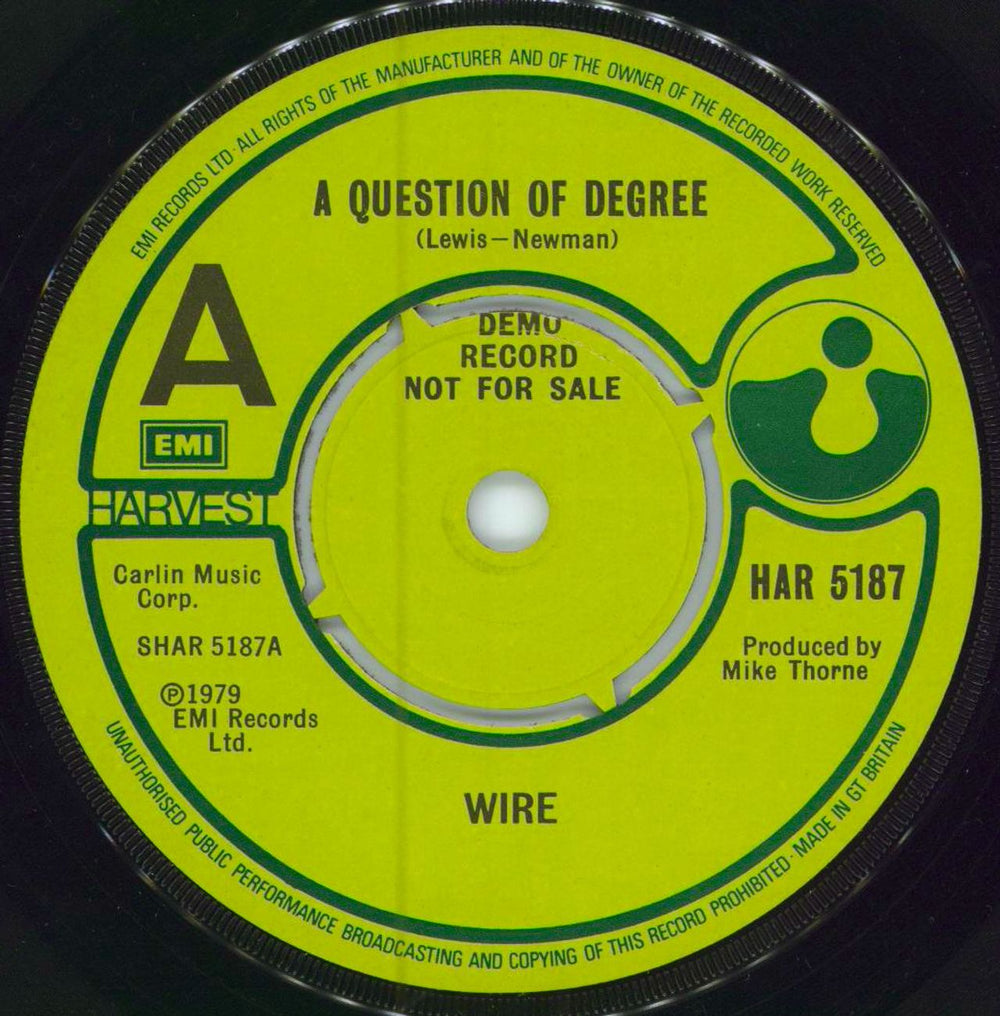 Wire A Question Of Degree - A Label UK Promo 7" vinyl single (7 inch record / 45) WIR07AQ783265