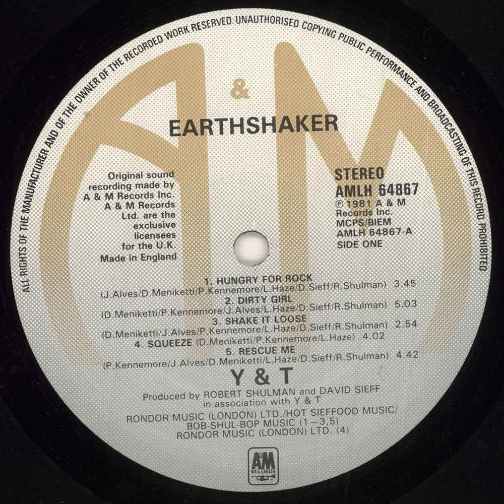 Y&T Earthshaker UK vinyl LP album (LP record) Y&TLPEA277113