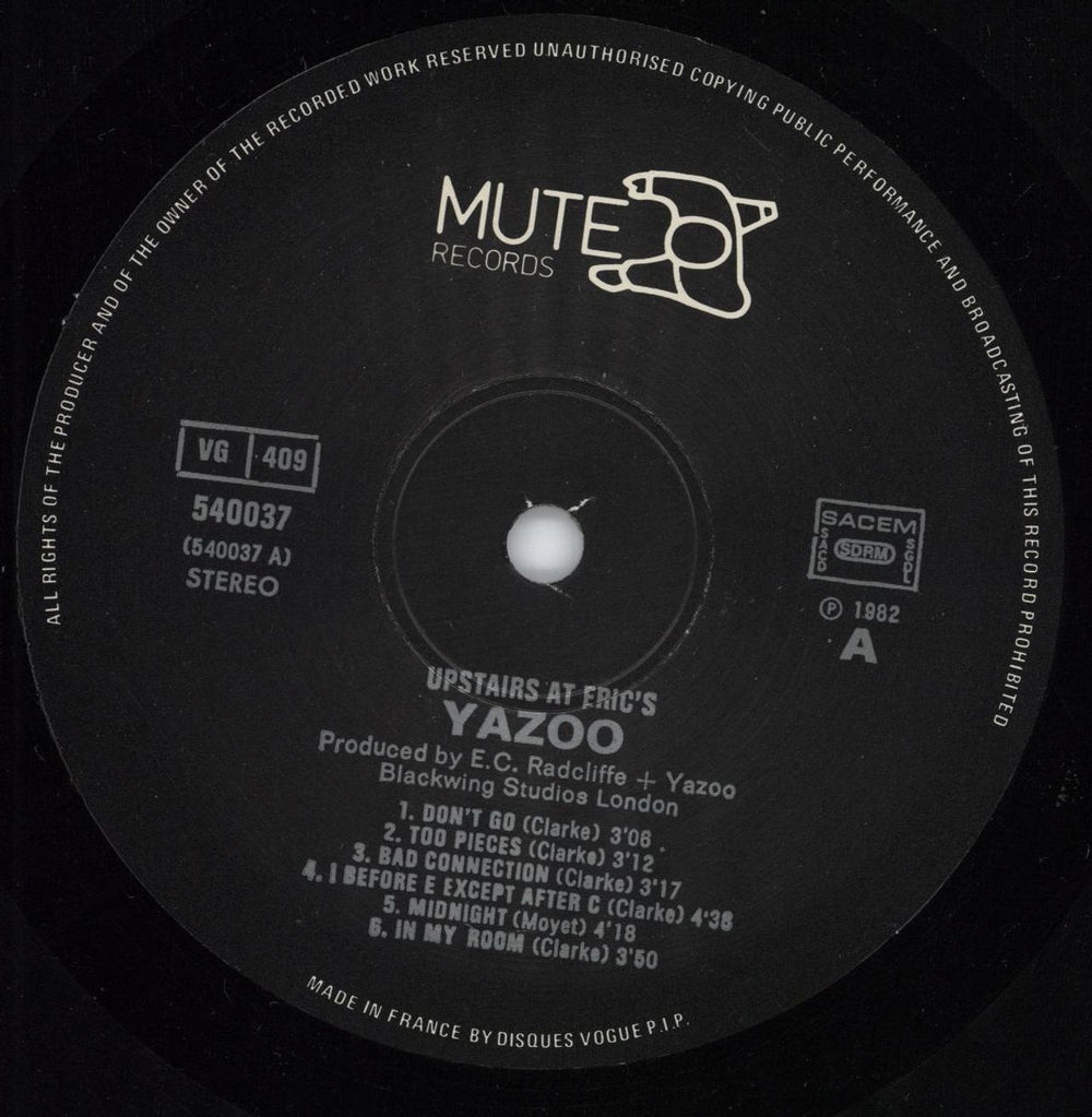 Yazoo Upstairs At Eric's French vinyl LP album (LP record) YAZLPUP783643