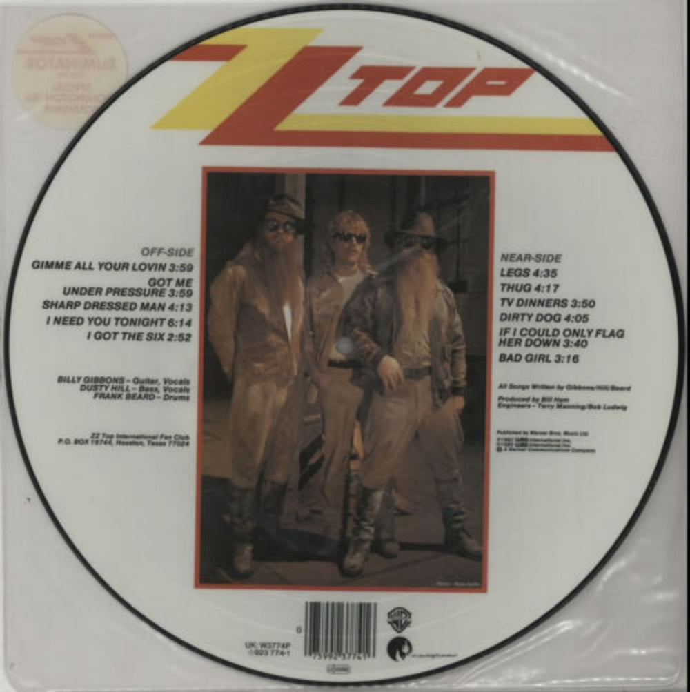 ZZ Top Eliminator - Stickered Sleeve UK picture disc LP (vinyl picture disc album) ZZTPDEL15890